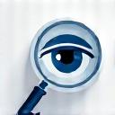 A minimalist icon of an eye looking through a magnifying glass, representing radical transparency and clear communication.