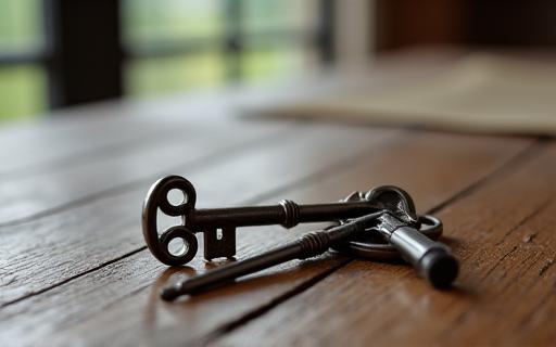 An antique key and a modern house key side-by-side on a wooden table, symbolizing the past and future of estate planning.