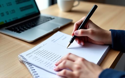 A person diligently writing financial goals in a notebook during a coaching session.